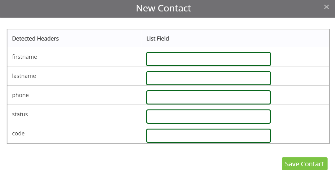 A sample New Contact pop-up window with empty fields